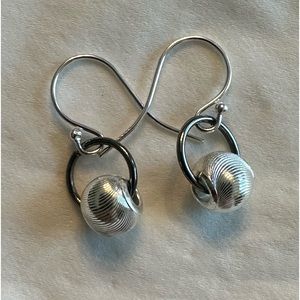 ARTISAN Silver Striated Bead Sterling Silver Earrings 1” long